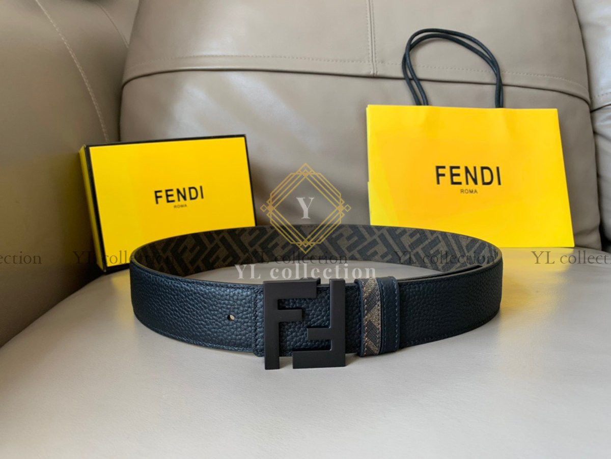 펜디 브라운 패브릭 가죽 벨트