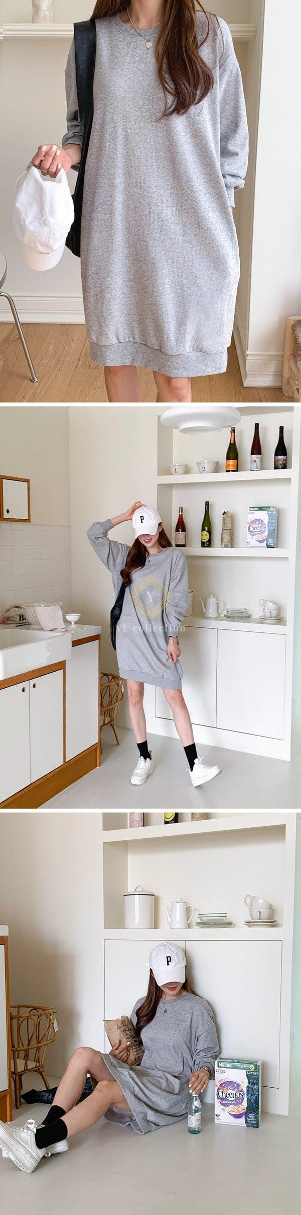 여성 라운드넥 맨투맨 미니 원피스