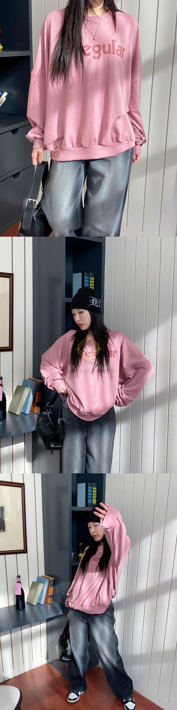 여성 칸슈린 오버핏 라운드 레터링 맨투맨