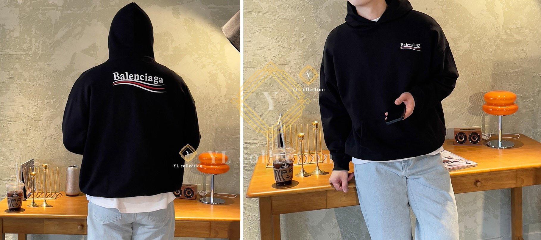 24SS 디자인 변경)발렌시아가 웨이브 로고 후드티