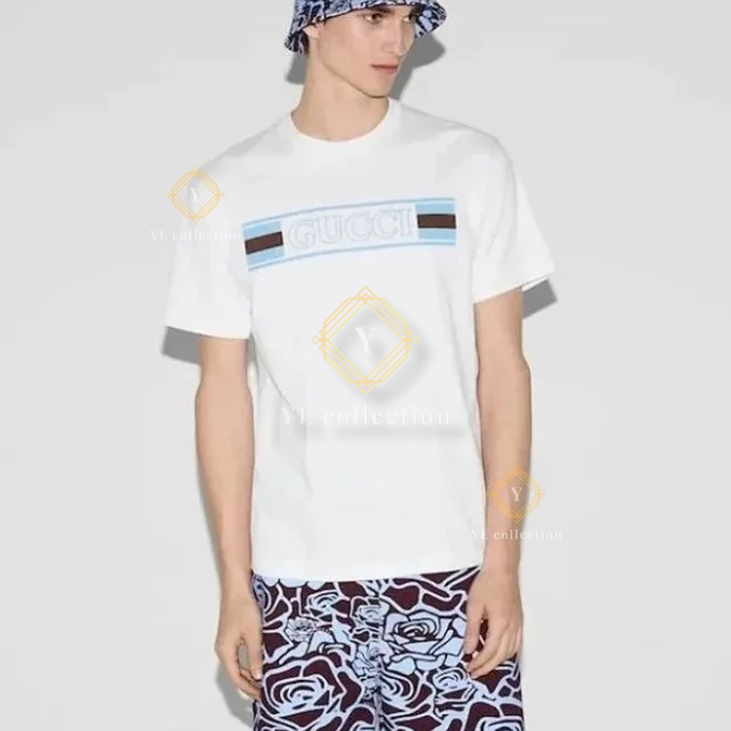 구찌 프린트 코튼 저지 티셔츠