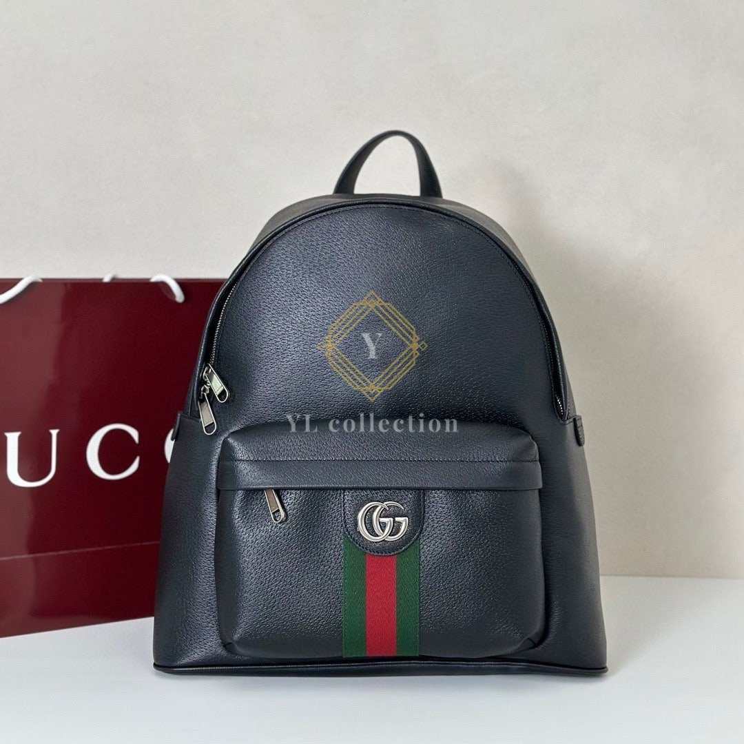 구찌 블랙 소프트 레더 오피디아 미디엄 백팩