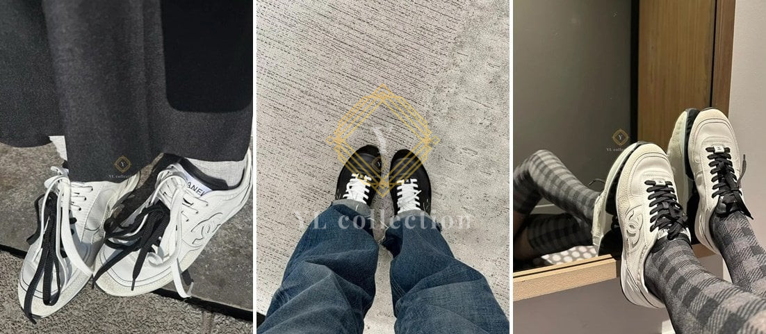 샤넬 스니커즈 카프스킨 벨벳 카프스킨 & 화이트 블랙