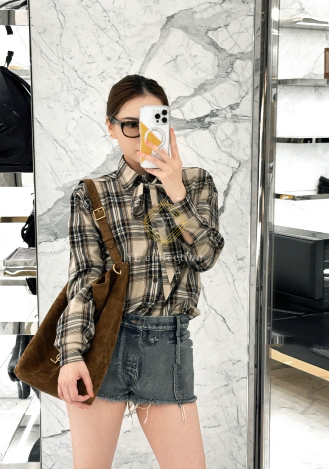 생로랑 코튼 카산드르 라발리에르 셔츠