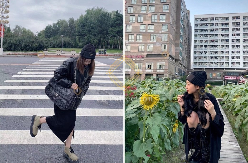 프라다 울 앤 리나일론 개버딘 비니