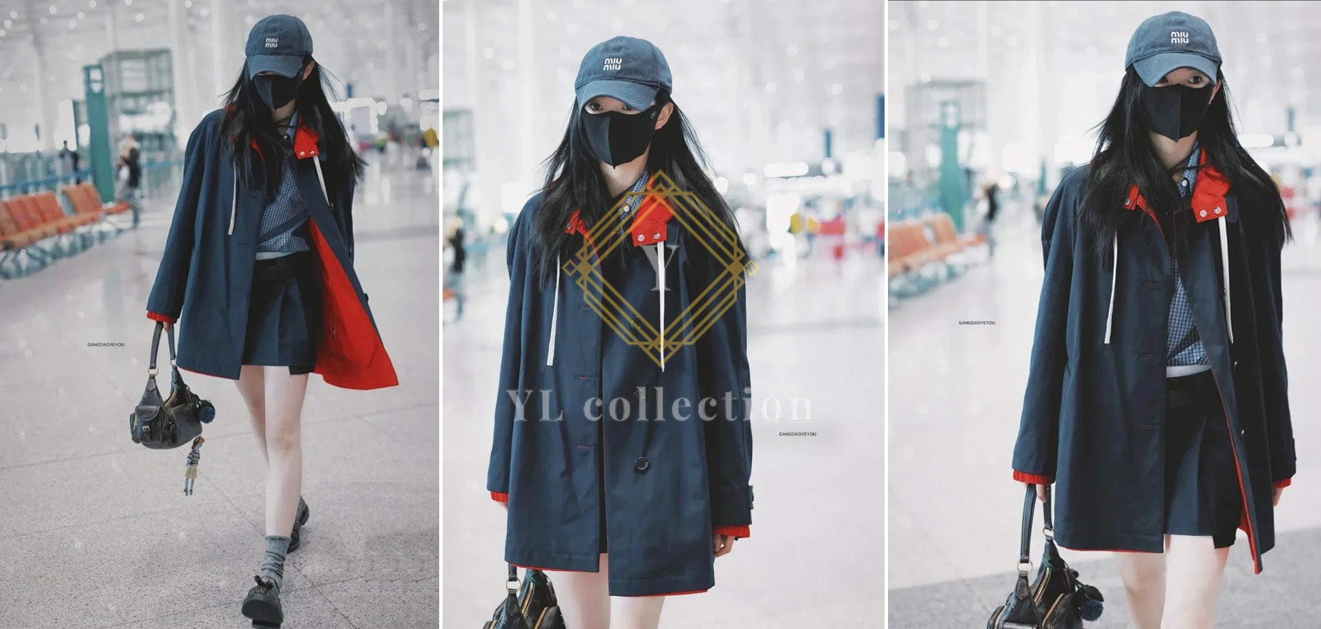 미우미우 리버서블 치노 및 테크니컬 퐁제 블루종 재킷