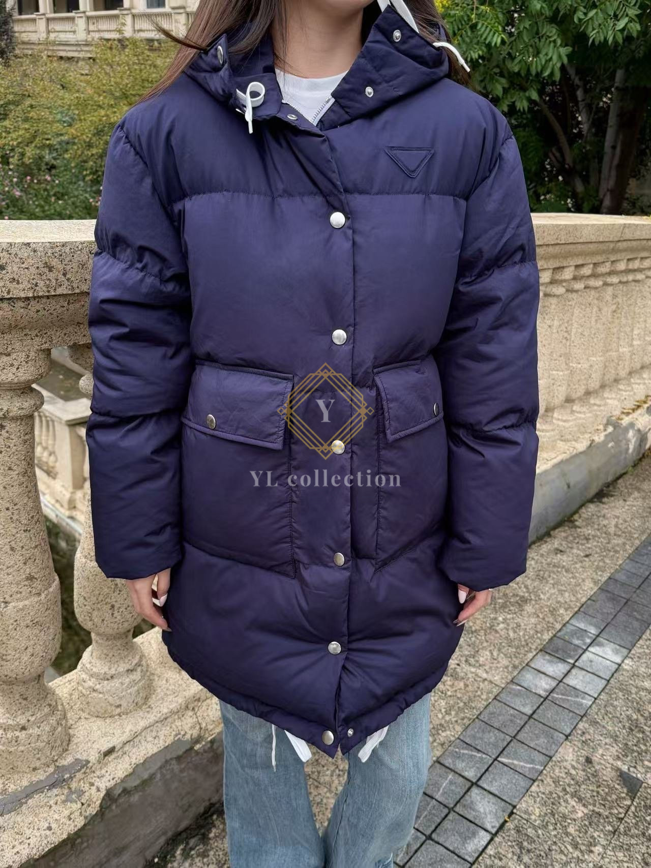 프라다 소프트 캔버스 다운 파카 블루