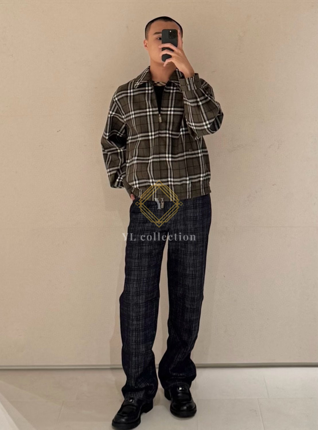 버버리 체크 본딩 울 해링턴 재킷