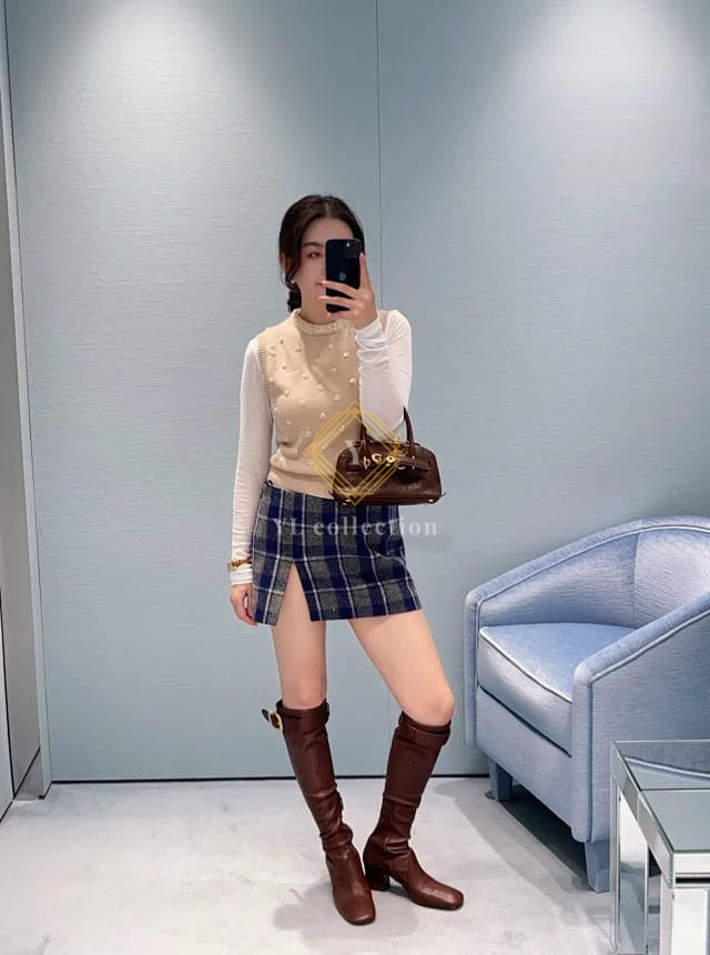 미우미우 자수 울 미니스커트