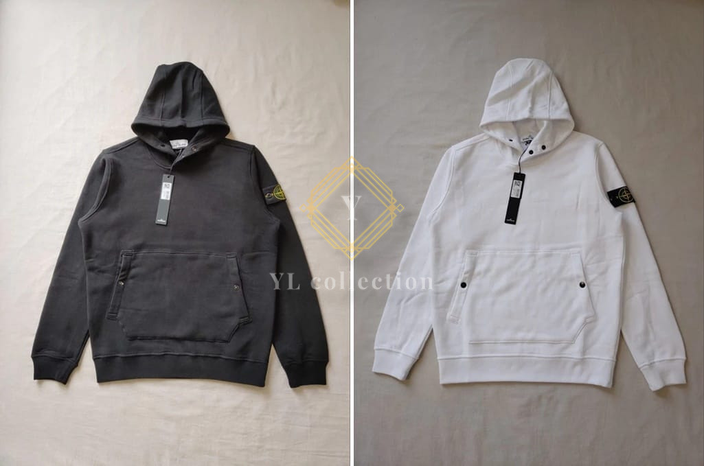 스톤 아일랜드 넥 버튼 기모 후드 티