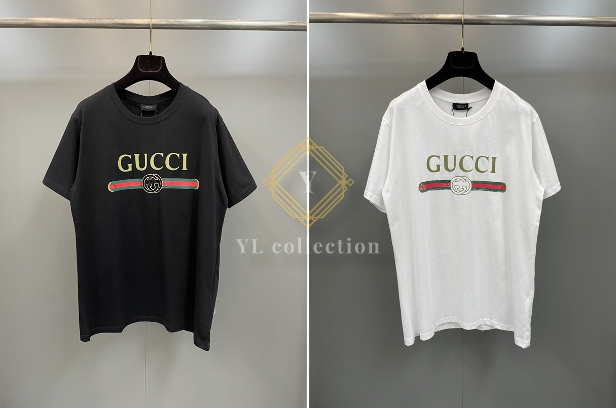 구찌 프린트 실크 저지 티셔츠