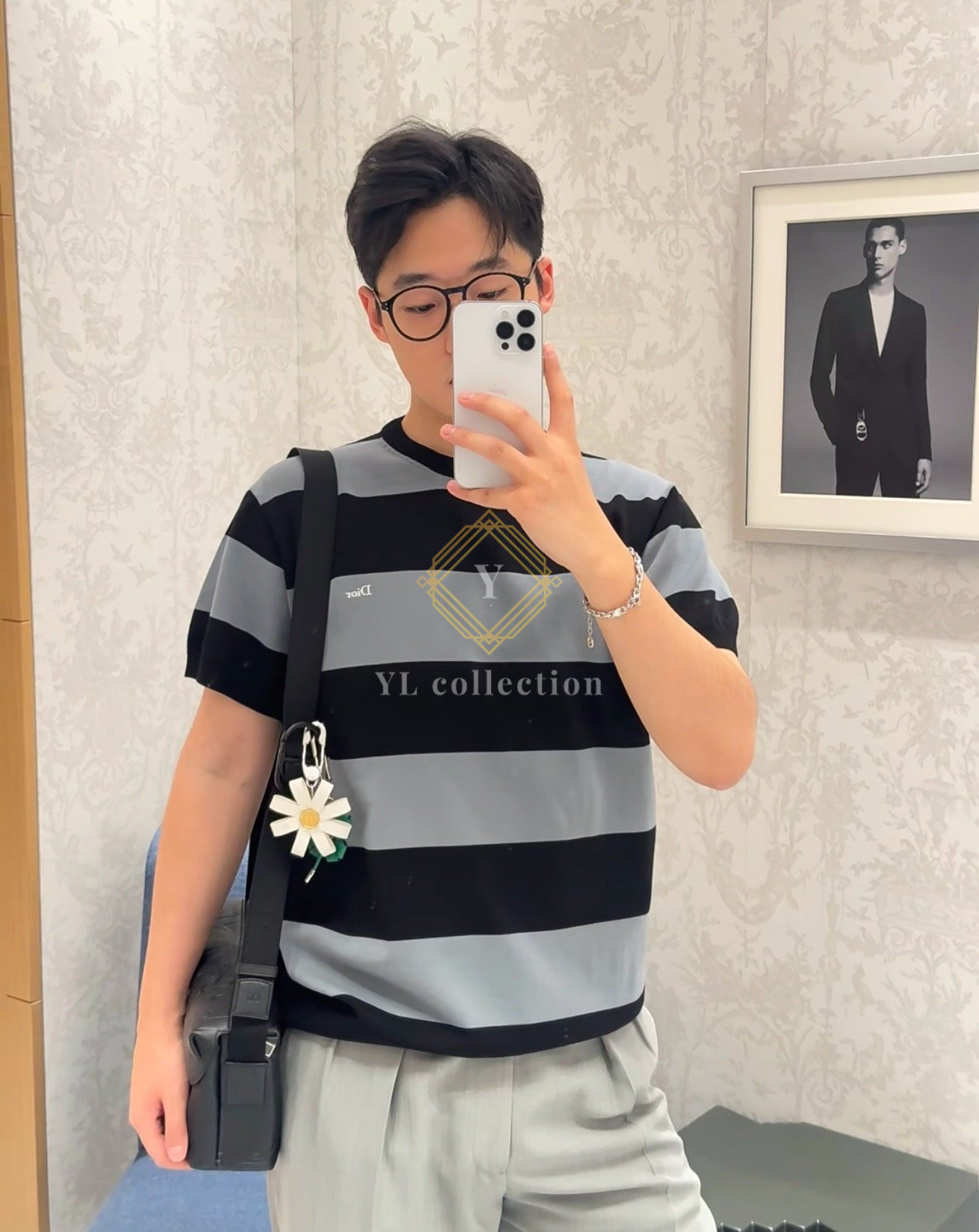 디올 블랙 스트라이프 코튼 니트 티셔츠