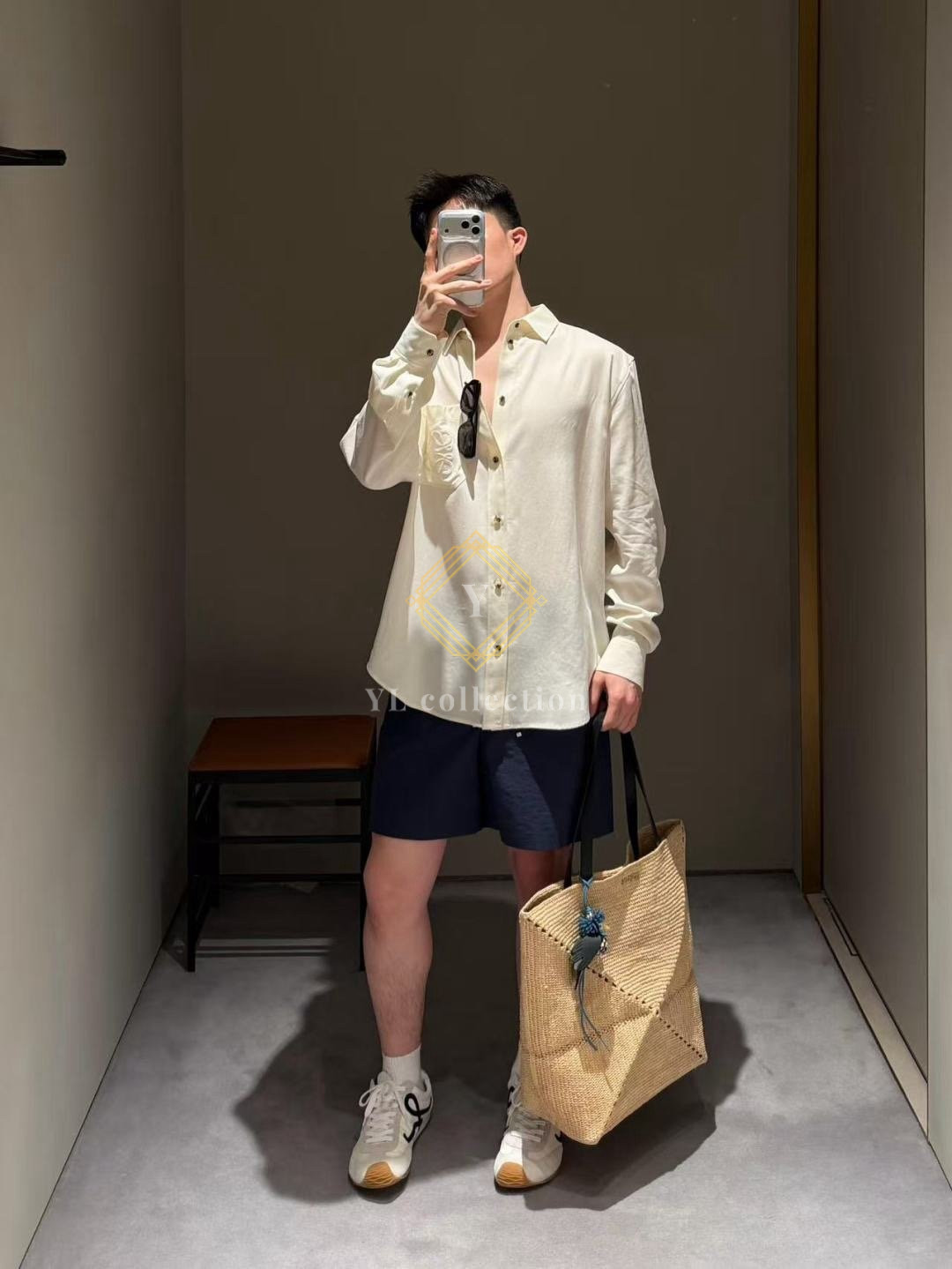 로에베 라이오셀 베이지 로고 셔츠