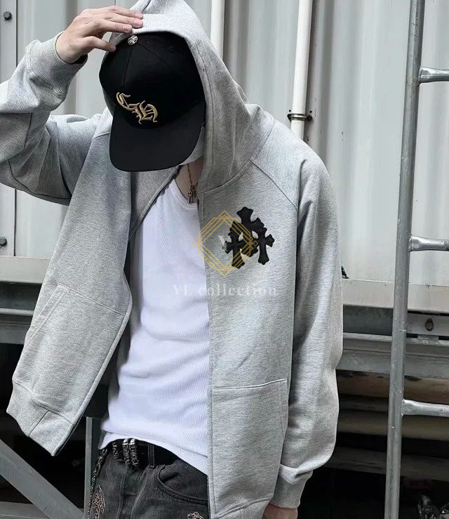 크롬하츠 블랙 트리플 크로스 로고 집업 후디
