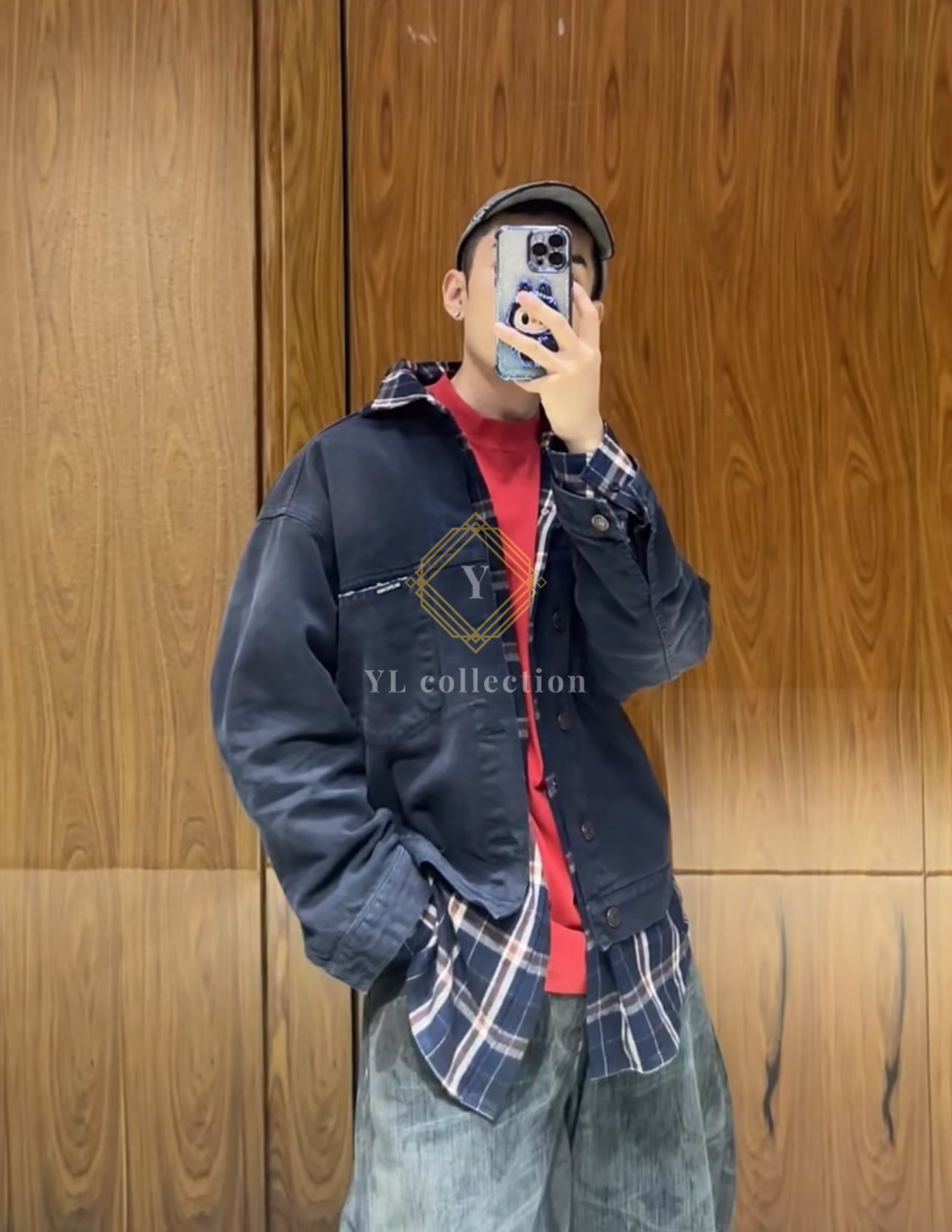 발렌시아가 체크 레이어 데님 재킷