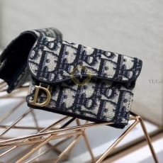 디올 오블리크 자가드 새들 플랩 카드 지갑