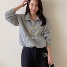 여성 기모 루즈핏 반집업 긴팔 티셔츠