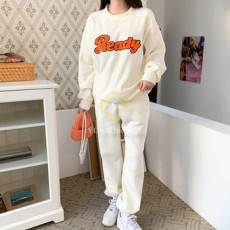 여성 지트닌 오버핏 폴라폴리스 기모 자수 맨투맨 밴딩 조거 팬츠 세트