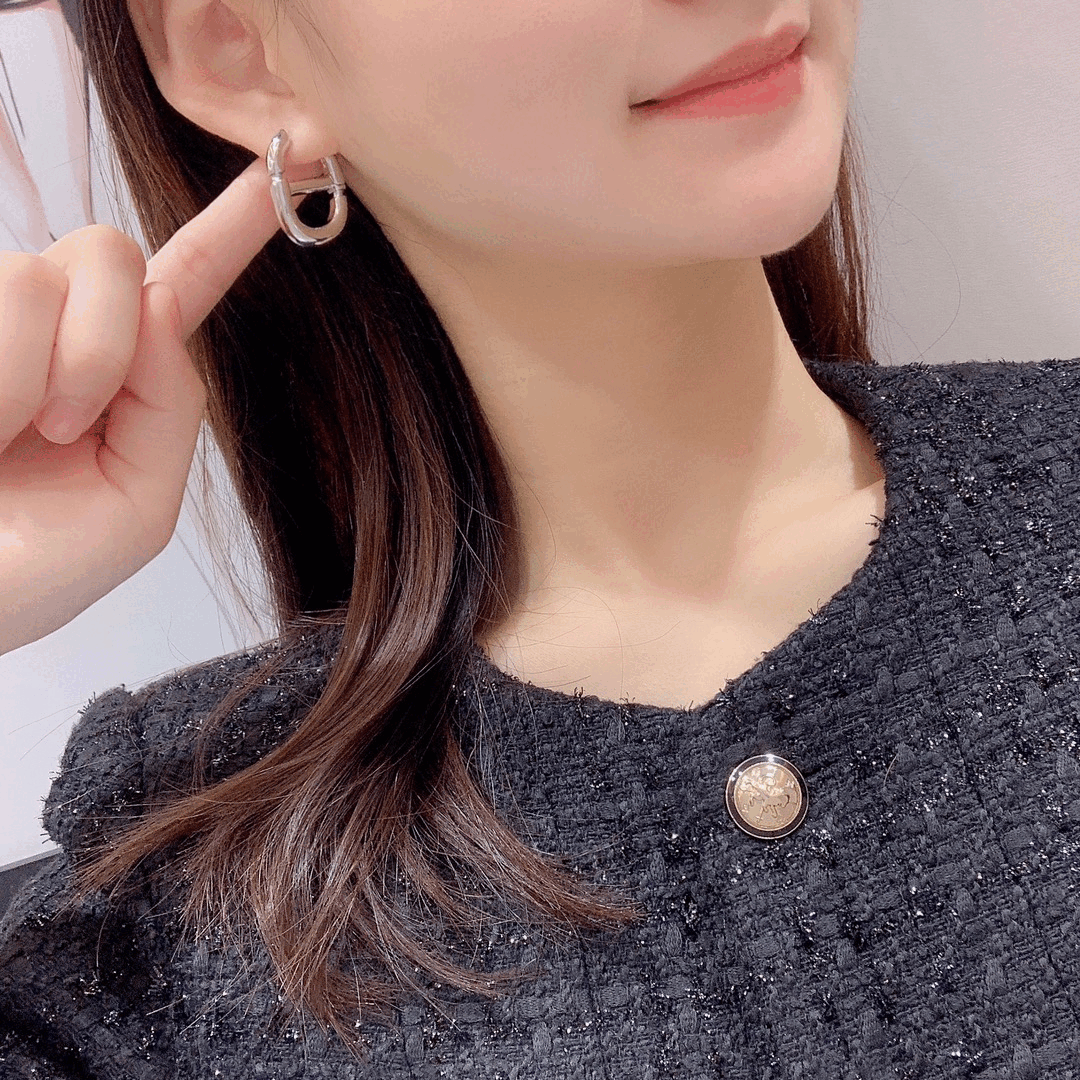 디올 CD 네이비 이어링 실버 피니쉬 메탈