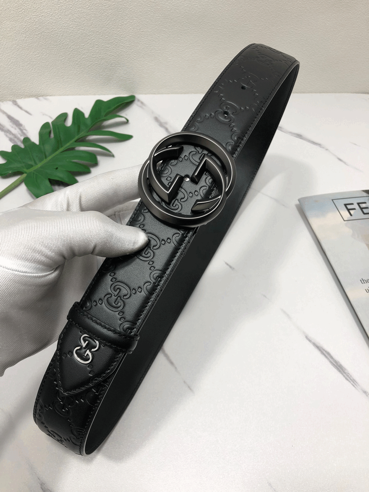 구찌 인터로킹 G 시그니처 레더 벨트