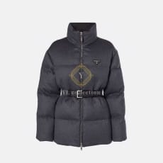 프라다 레더트림 울 푸퍼 자켓