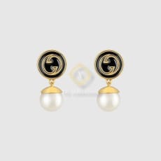 구찌 블론드 블랙 에나멜 펄 귀걸이