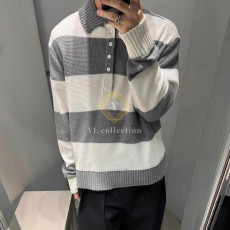 톰브라운 폴로 카라 스트라이프 니트 티