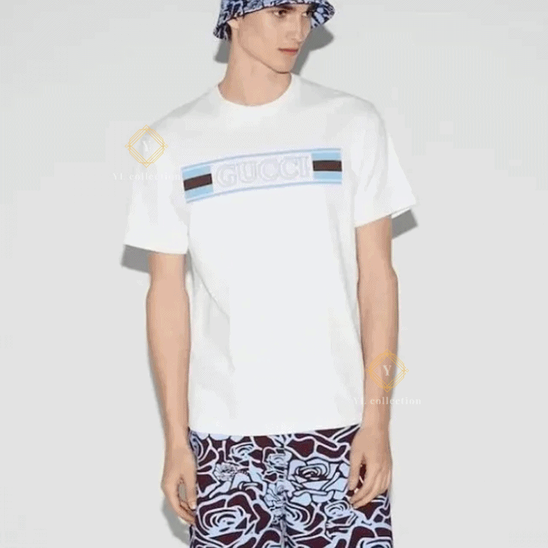 구찌 프린트 코튼 저지 티셔츠