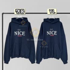 발렌시아가 로고 후드 티셔츠 마린블루