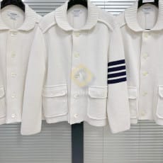 톰브라운 인터락 코튼 사선 폴로 칼라 자켓 화이트