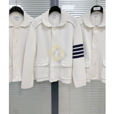 톰브라운 인터락 코튼 사선 폴로 칼라 자켓 화이트