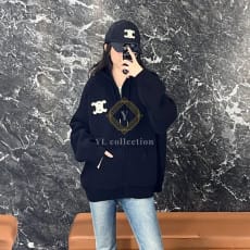 셀린느 트리오페 로고 니트 후드 집업 자켓