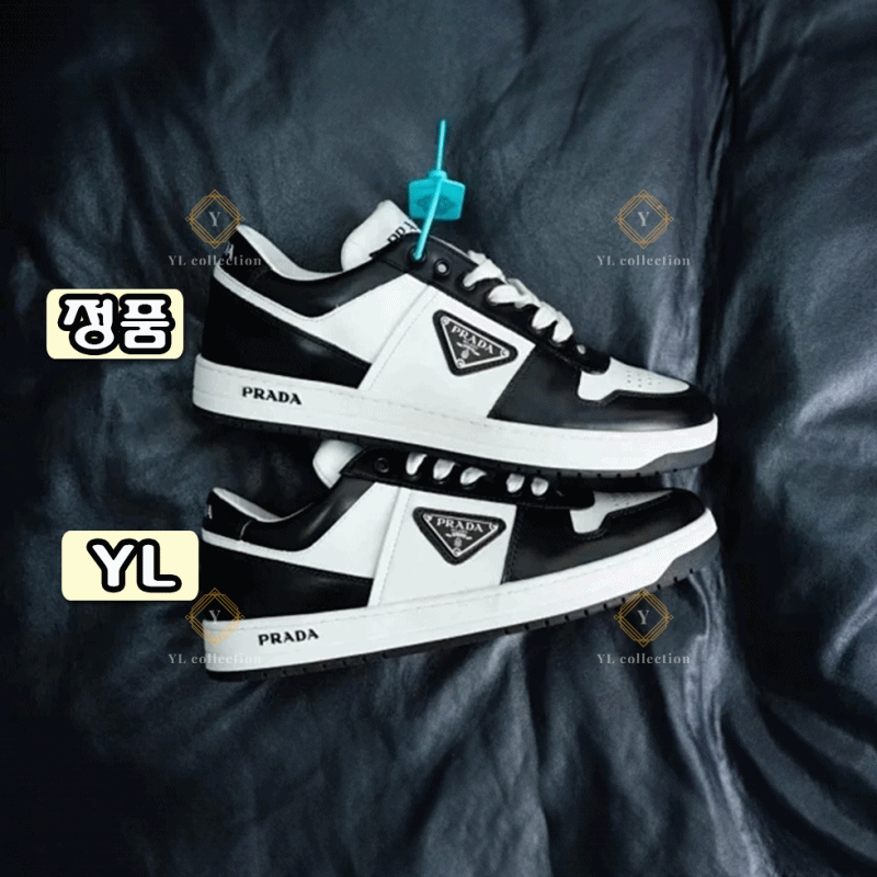 프라다 다운타운 레더 스니커즈 화이트 블랙