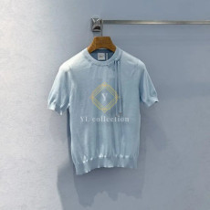 디올 스카이 블루 반소매 피티드 스웨터