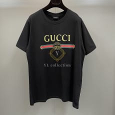 구찌 프린트 실크 저지 티셔츠