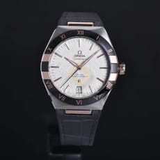 오메가 컨스텔레이션 41mm 블랙 세라믹 스테인리스강/로즈골드 레더 스트랩