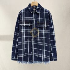 디올 블루 코튼 샴브레이 체크 오버셔츠